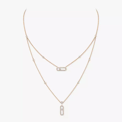 [Royal&Vicky]2 Rows Rose Gold Diamond Pave_ Necklace Move Uno
