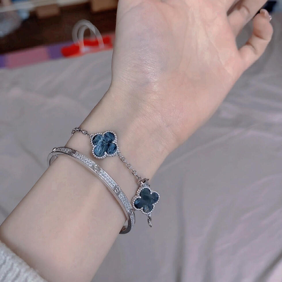 [ROYAL]CLOVER 5 MOTIF PIETERSITE SILVER BRACELET