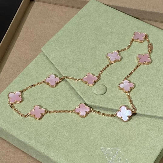 [Royal&Vicky]CLOVER 10 MOTIFS PINK MOP NECKLACE