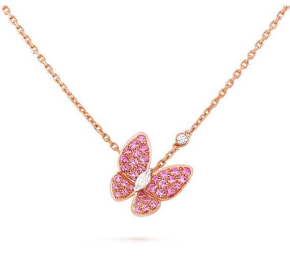 [ROYAL]BUTTERFLY RED DIAMOND ROSE GOLD NECKLACE