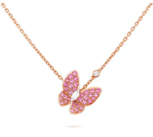 [ROYAL]BUTTERFLY RED DIAMOND PINK GOLD NECKLACE