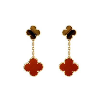 [ROYAL]CLOVER  2 MOTIF  TIGER EYE CARNELIAN EARRINGS