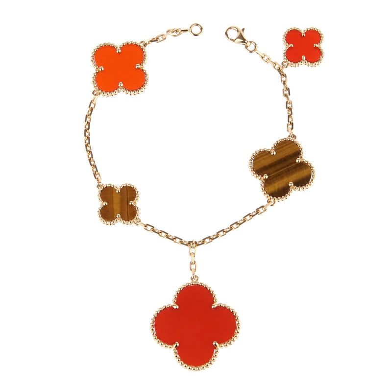 [ROYAL]CLOVER BRACELET 5 MOTIFS CARNELIAN TIGER EYE