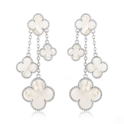 [Royal]CLOVER EARRINGS WHITE MOP 4 MOTIFS SILVER