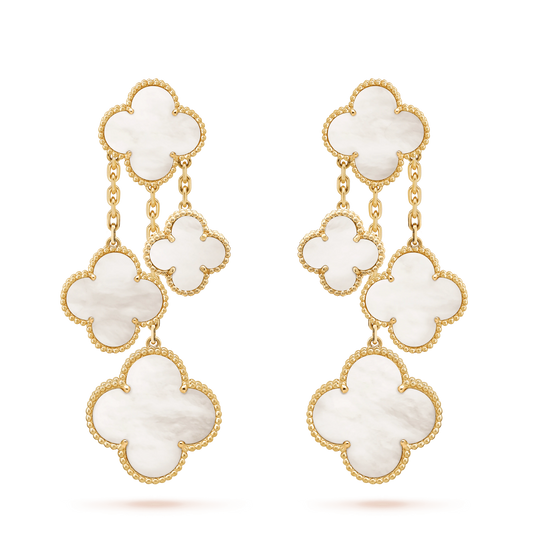 [Royal]CLOVER EARRINGS WHITE MOP 4 MOTIFS GOLD