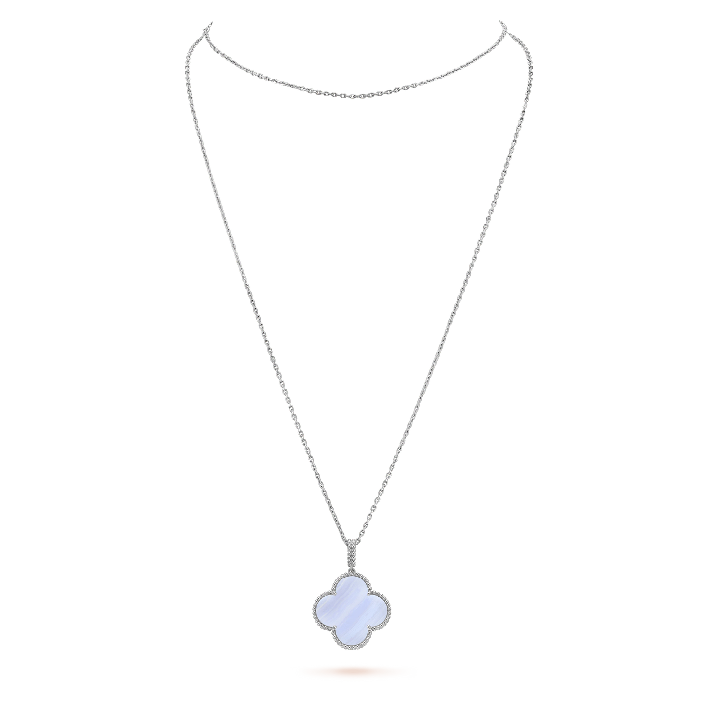 [ROYAL]CLOVER SILVER CHALCEDONY BIG CLOVER NECKLACE