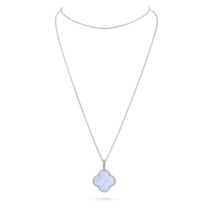 [ROYAL]CLOVER SILVER CHALCEDONY BIG CLOVER NECKLACE