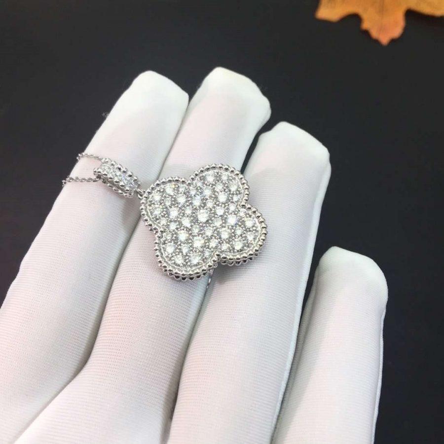 [Royal]CLOVER 25MM SILVER FULL DIAMOND BIG CLOVER NECKLACE