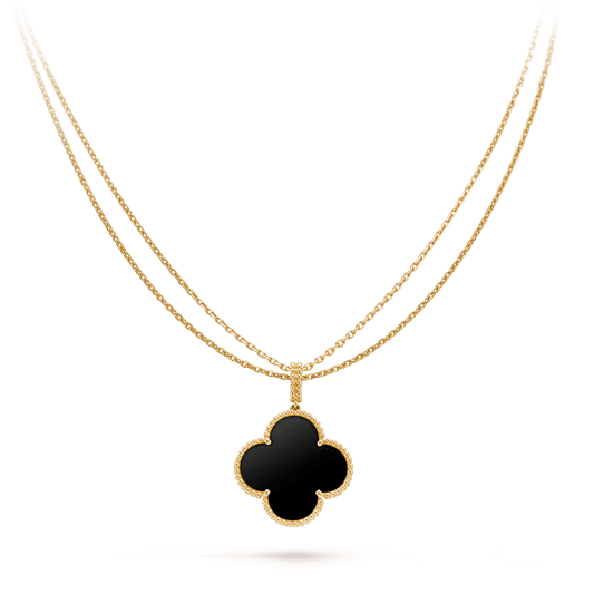 [Royal]CLOVER 25MM GOLD ONYX BIG CLOVER NECKLACE