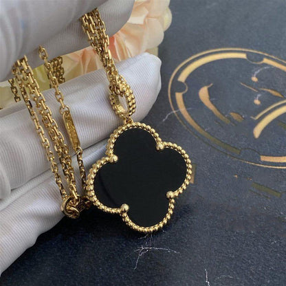 [Royal]CLOVER 25MM GOLD ONYX BIG CLOVER NECKLACE