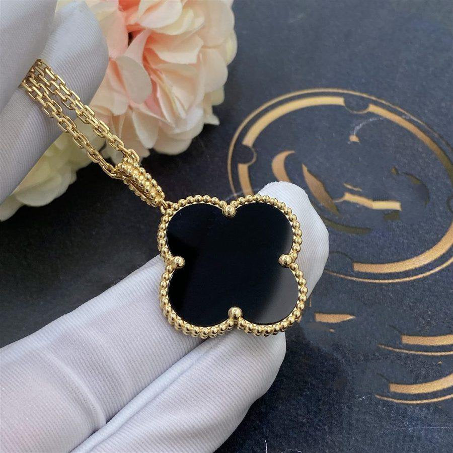 [Royal]CLOVER 25MM GOLD ONYX BIG CLOVER NECKLACE