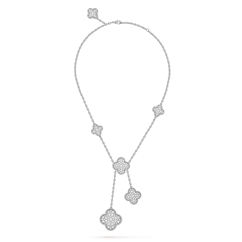 [ROYAL]CLOVER 5 MOTIFS SILVER DIAMONDS NECKLACE