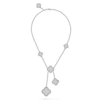 [ROYAL]CLOVER 5 MOTIFS SILVER DIAMONDS NECKLACE