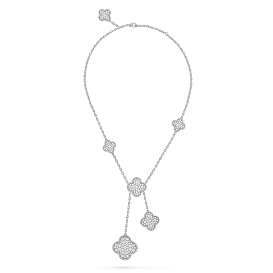 [ROYAL]CLOVER 5 MOTIFS SILVER DIAMONDS NECKLACE