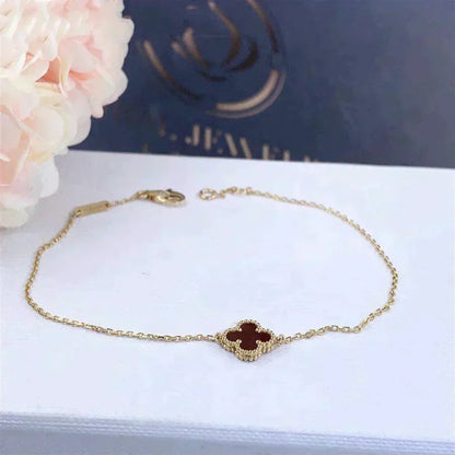 [ROYAL]CLOVER  CARNELIAN SINGLE FLOWER BRACELET