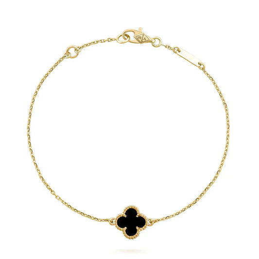 [ROYAL]CLOVER ONYX SINGLE FLOWER BRACELET