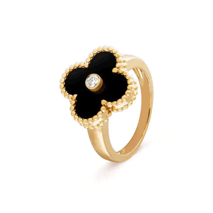 [LUXE]CLOVER ONYX RING GOLD DIAMANT