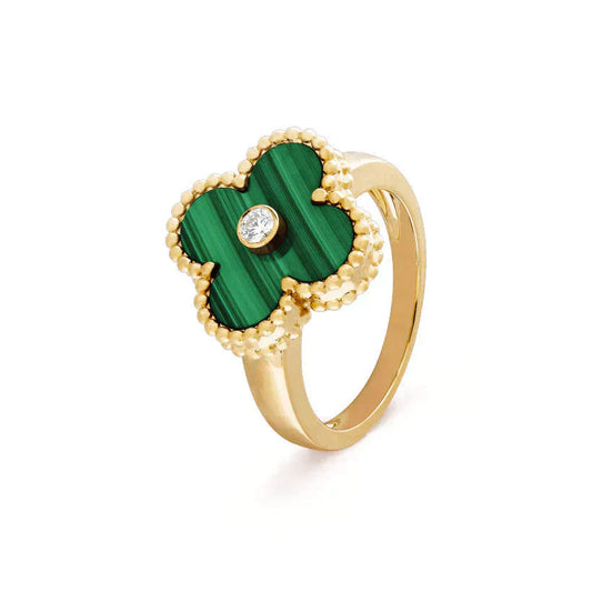 [LUXE]CLOVER MALACHIT RING GOLD DIAMANT