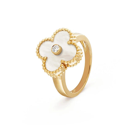 [LUXE]CLOVER PINK MOP RING GOLD DIAMANT