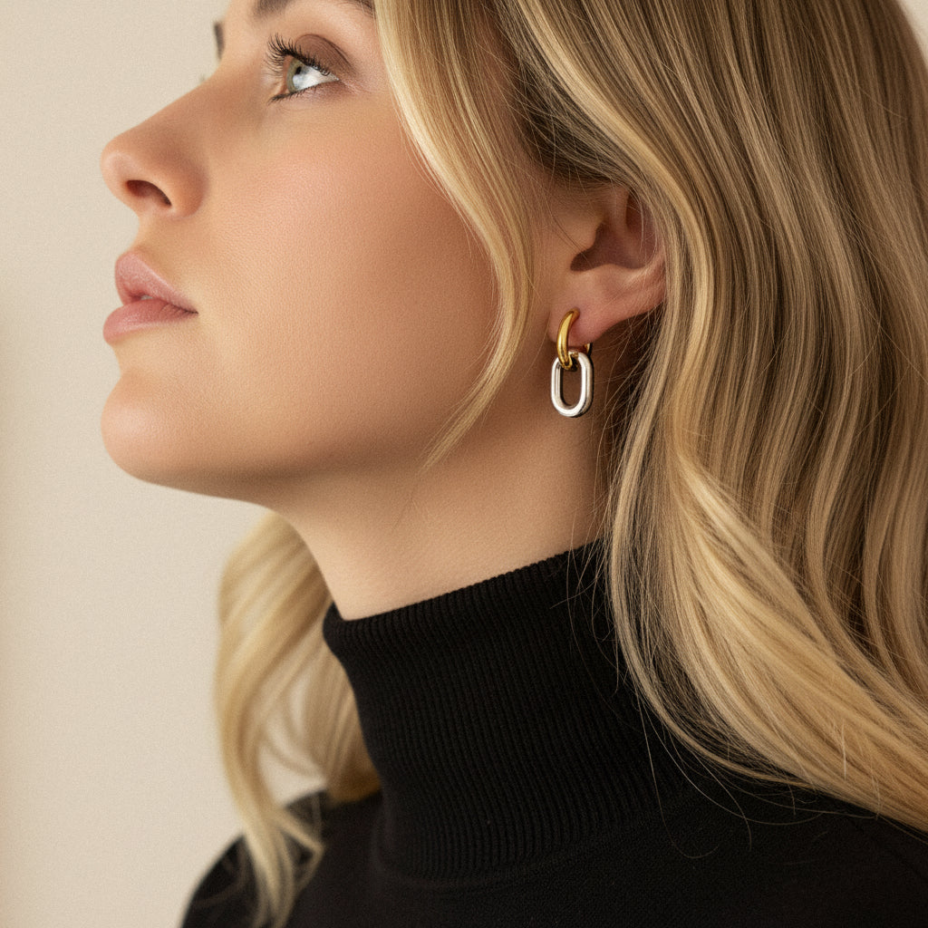 [Royal&Vicky]Pippa Two Tone Double Hoops